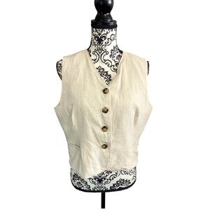 EMERSON LANG Cream Button-Up Cotton Linen Cropped Vest